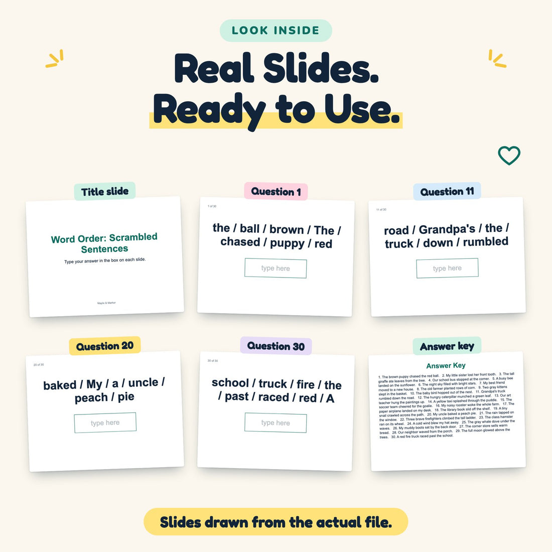 Word Order: Scrambled Sentences digital deck: look inside
