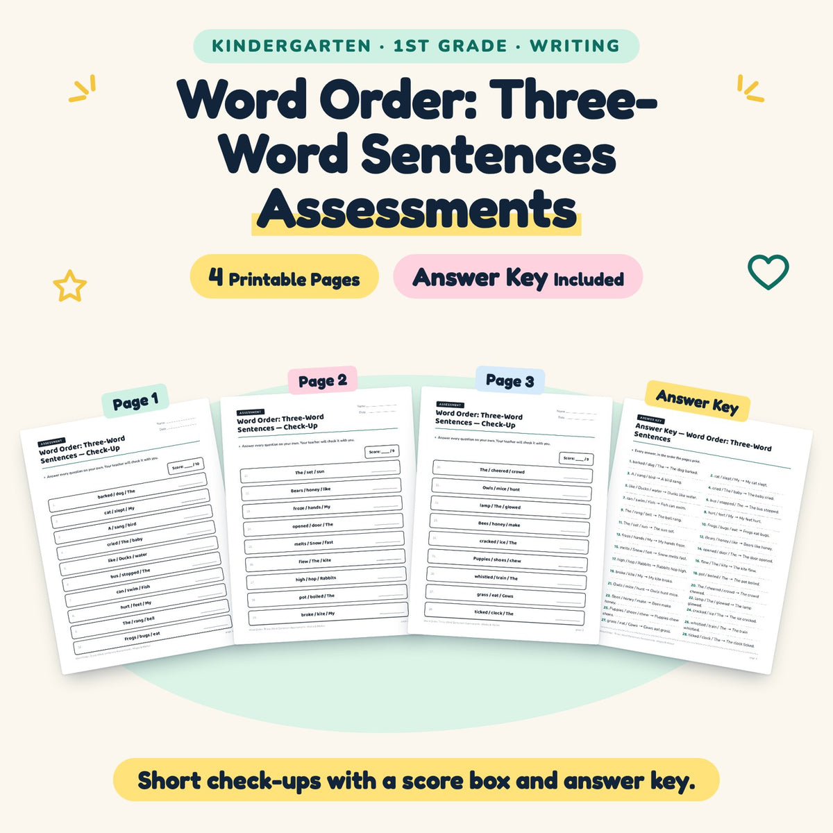 4 Word Order: Three-Word Sentences Assessments — cover