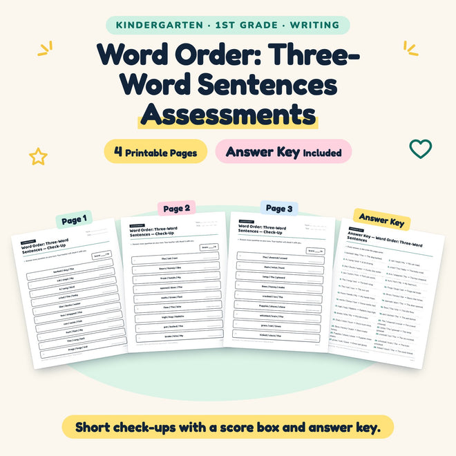 4 Word Order: Three-Word Sentences Assessments — cover