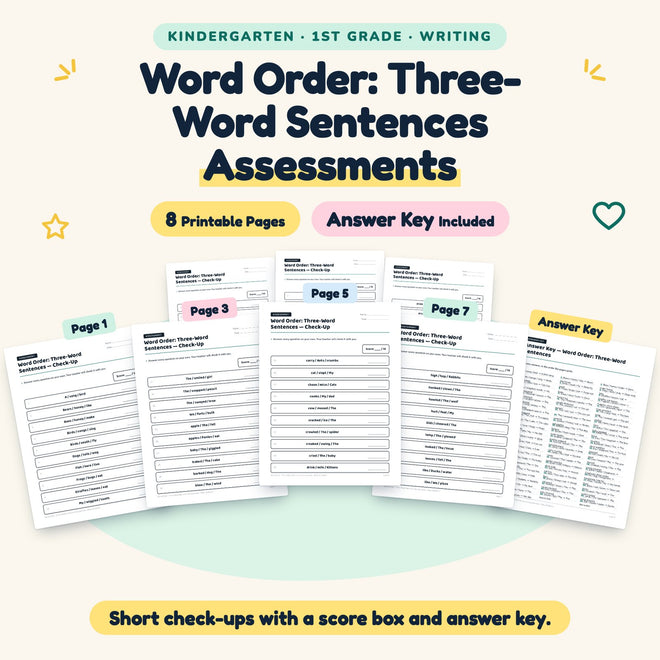 Word Order Assessments | K–1st Grade Writing (4 Pages) — cover