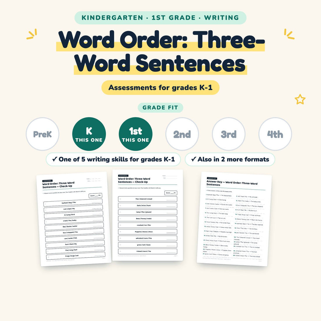 Word Order: Three-Word Sentences: skill and grade fit