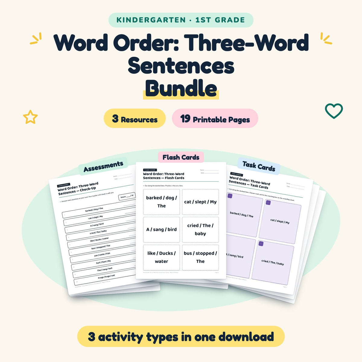 19 Page Word Order: Three-Word Sentences Bundle — cover