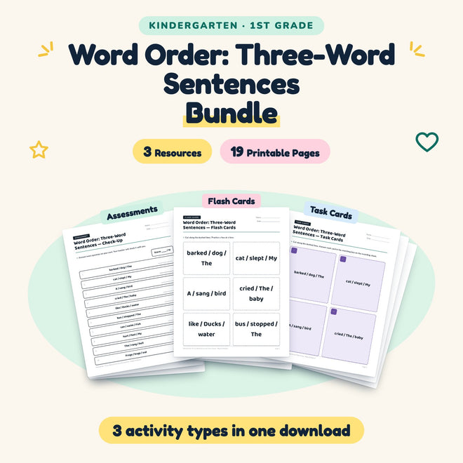 19 Page Word Order: Three-Word Sentences Bundle — cover