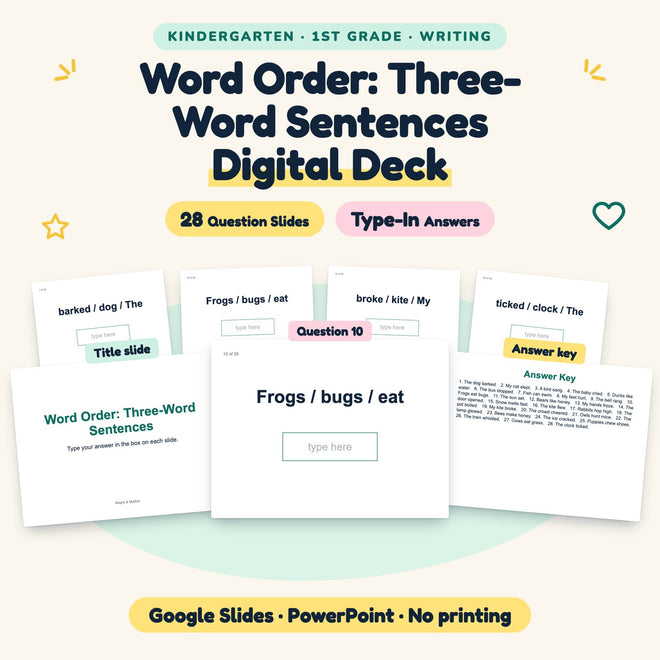 28 Question Word Order: Three-Word Sentences Digital Deck — cover