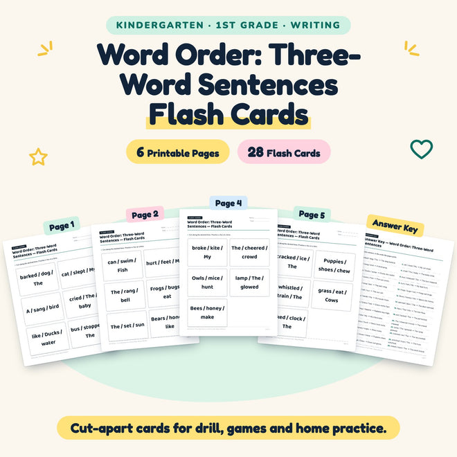 28 Word Order: Three-Word Sentences Flash Cards — cover