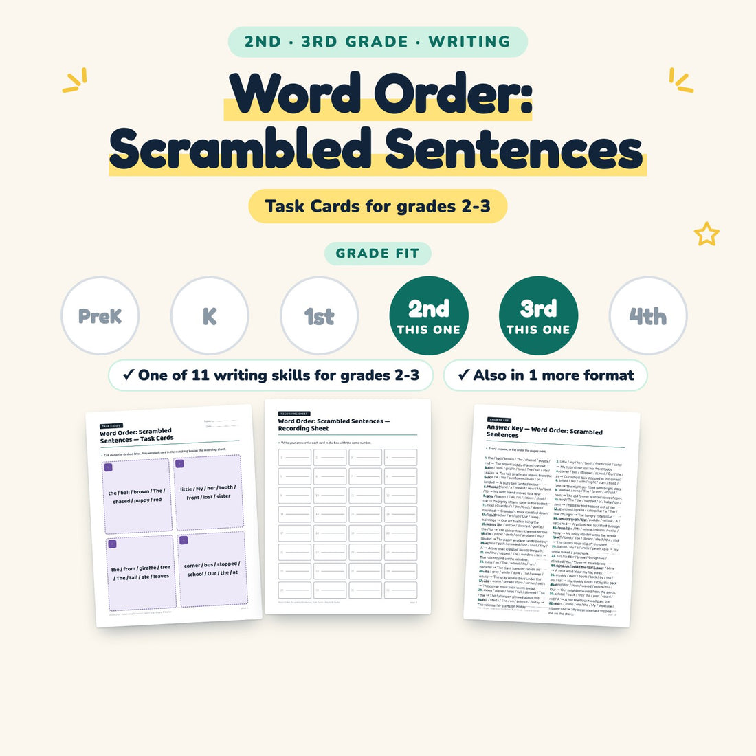 Word Order: Scrambled Sentences: skill and grade fit
