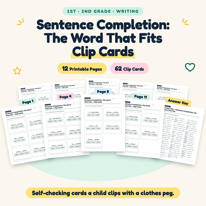 Sentence Completion Clip Cards | 1st–2nd Grade (26 Cards) — cover
