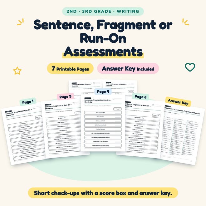 7 Sentence, Fragment or Run-On Assessments — cover