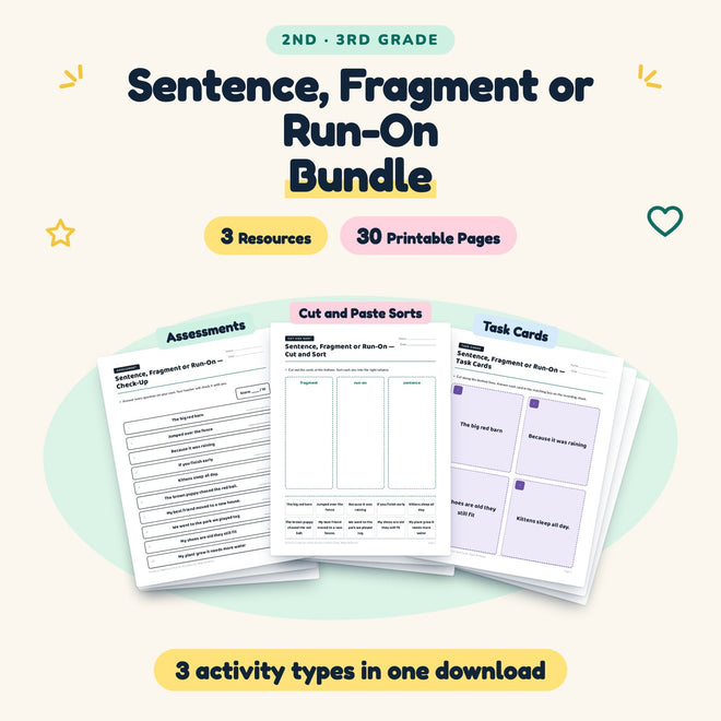 Sentence, Fragment or Run-On Bundle | 2nd–3rd Grade Writing — cover