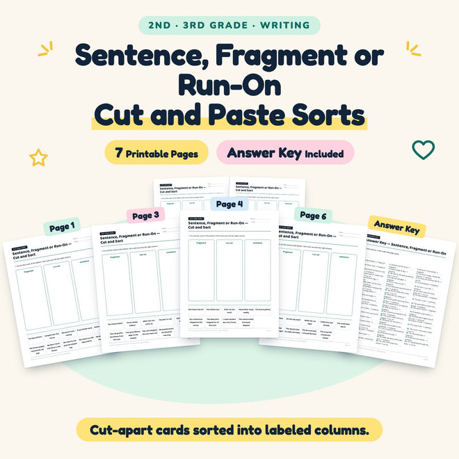 7 Sentence, Fragment or Run-On Cut and Paste Sorts — cover