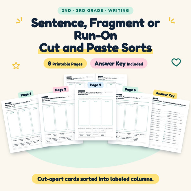 Sentence, Fragment or Run-On Cut and Paste Sorts | 2nd–3rd Grade — cover