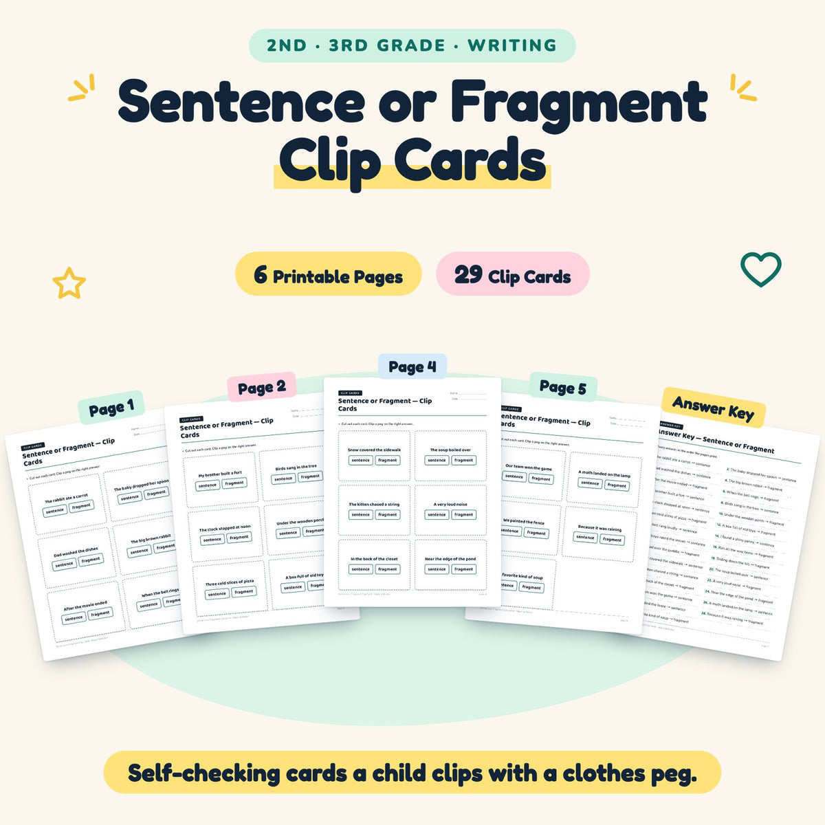 29 Sentence or Fragment Clip Cards — cover