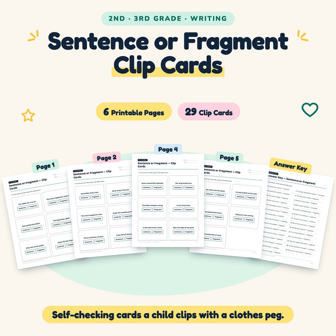 29 Sentence or Fragment Clip Cards — cover