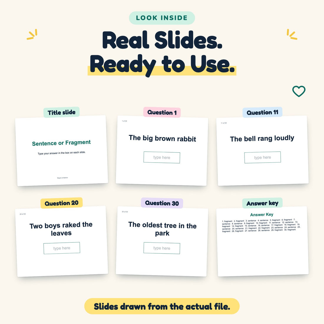 Sentence or Fragment digital deck: look inside