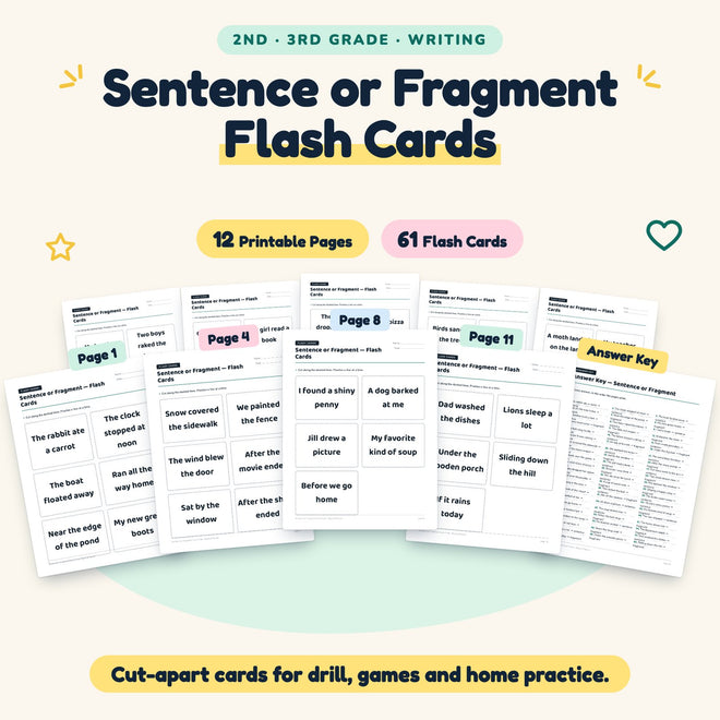 Sentence or Fragment Flash Cards | 2nd–3rd Grade (29 Cards) — cover