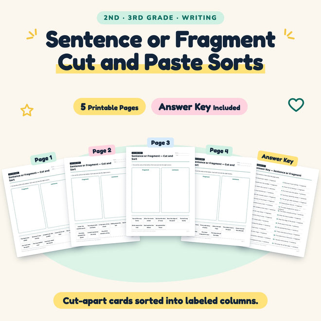 5 Sentence or Fragment Cut and Paste Sorts — cover