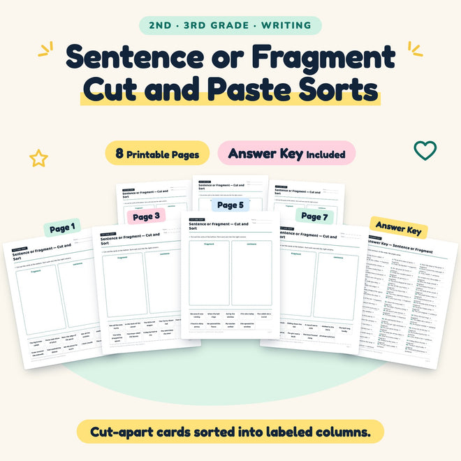 Sentence or Fragment Cut and Paste Sorts | 2nd–3rd Grade — cover
