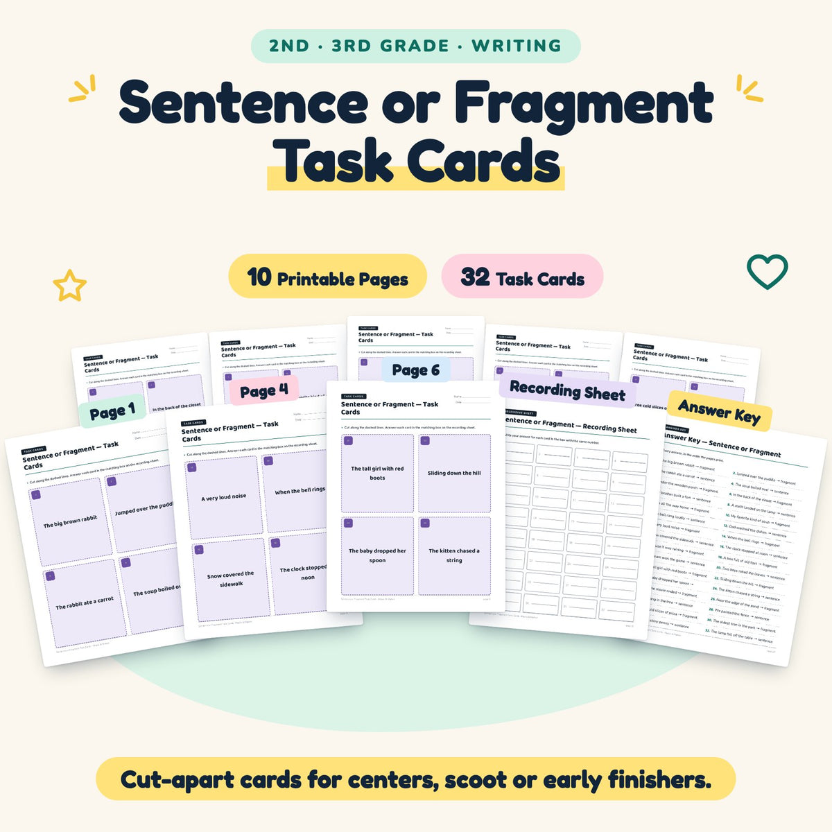 32 Sentence or Fragment Task Cards — cover
