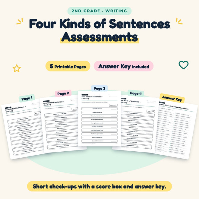 5 Four Kinds of Sentences Assessments — cover