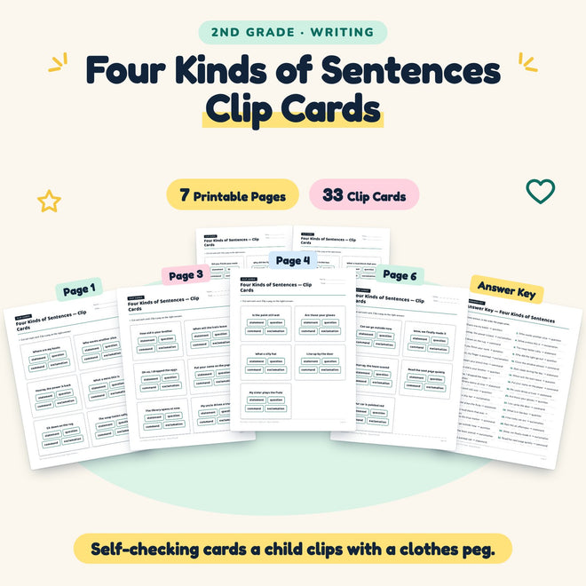 33 Four Kinds of Sentences Clip Cards — cover