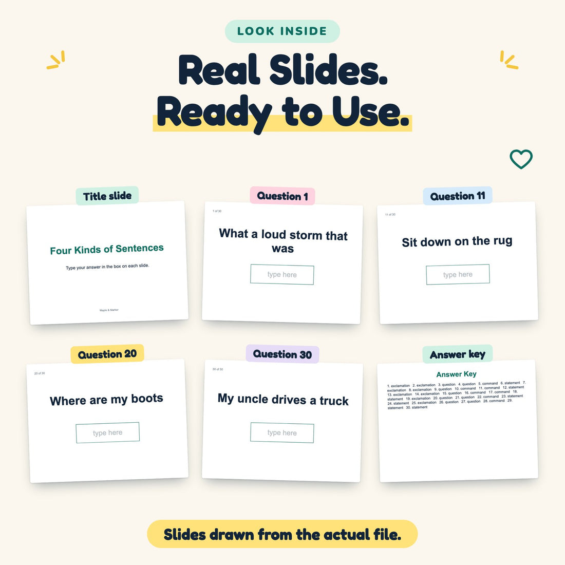 Four Kinds of Sentences digital deck: look inside