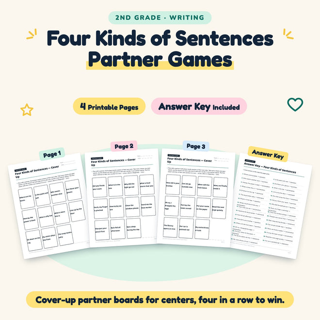 4 Four Kinds of Sentences Partner Games — cover