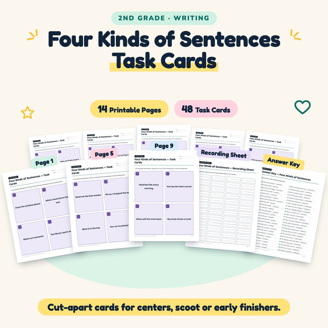 Four Kinds of Sentences Task Cards | 2nd Grade (40 Cards) — cover