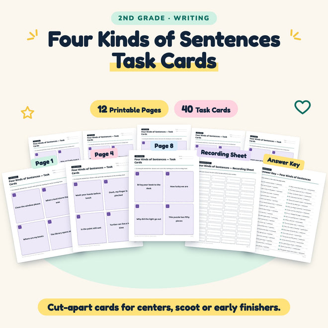40 Four Kinds of Sentences Task Cards — cover