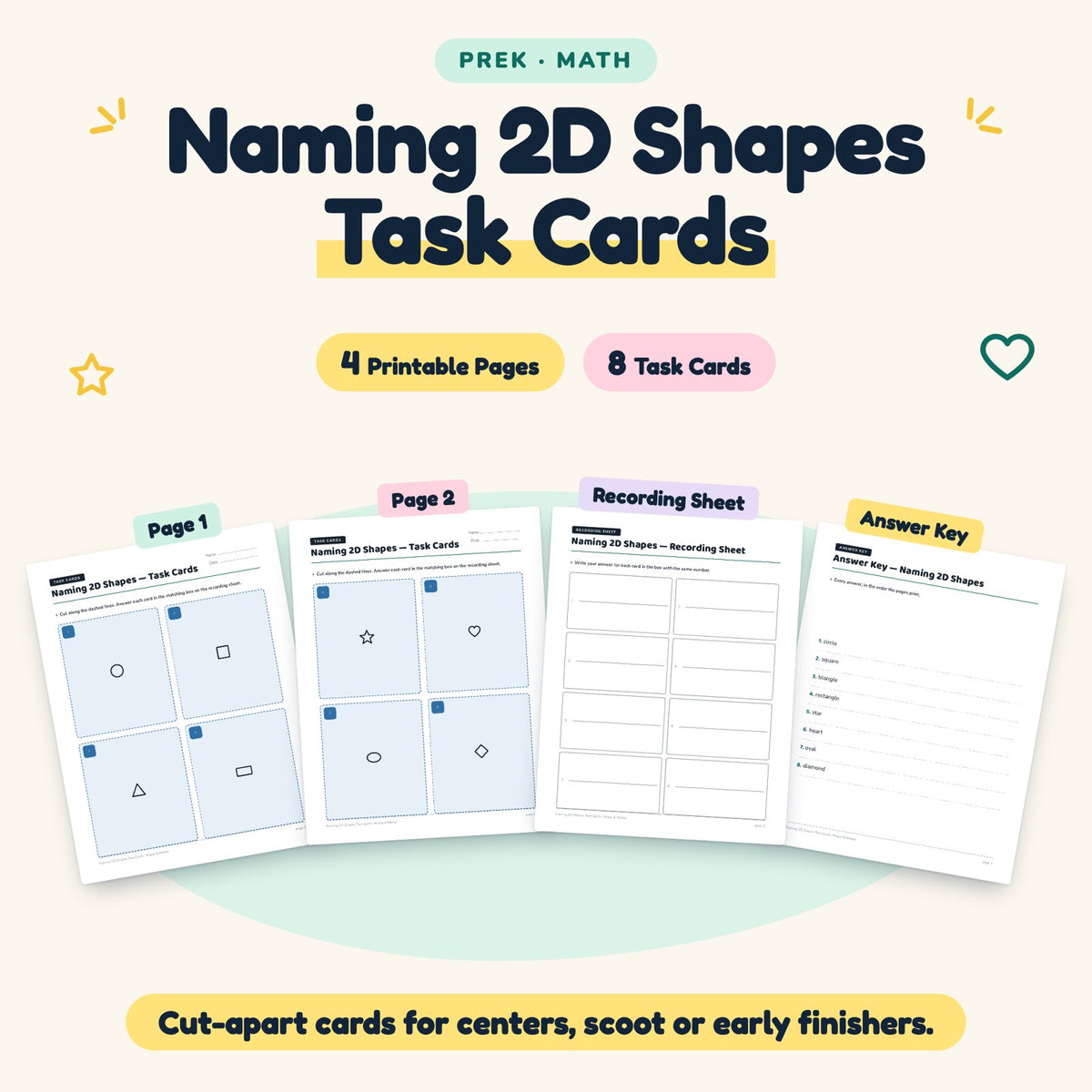 8 Naming 2D Shapes Task Cards — cover