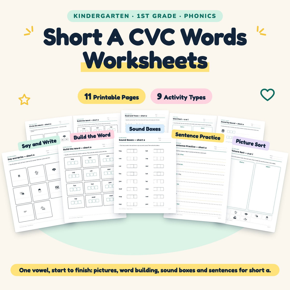 Short A CVC Words Worksheets - No Prep Phonics Printables K-1 — cover