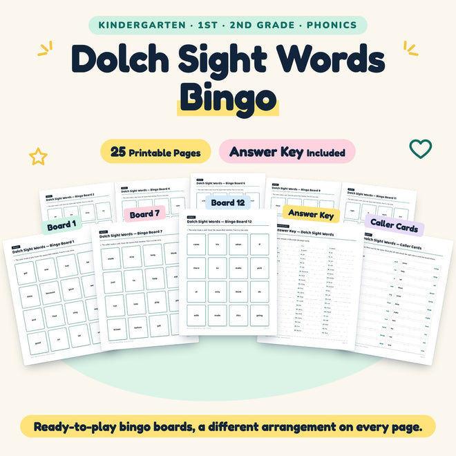 Dolch Sight Words Bingo | K–2nd Grade Phonics (25 Pages) — cover