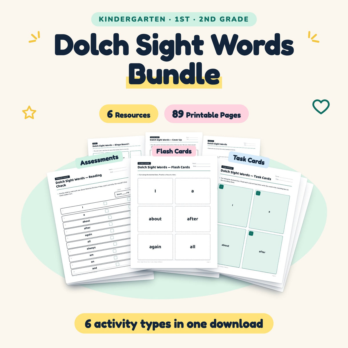 Dolch Sight Words Bundle | K–2nd Grade Phonics (6 Resources) — cover
