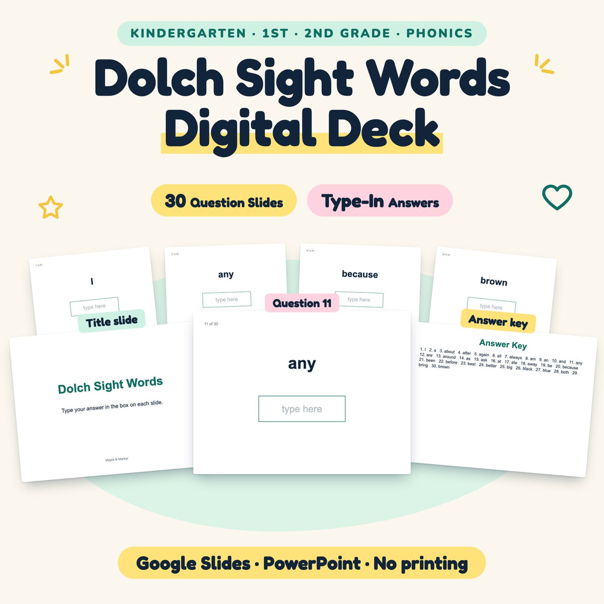 30 Question Dolch Sight Words Digital Deck — cover