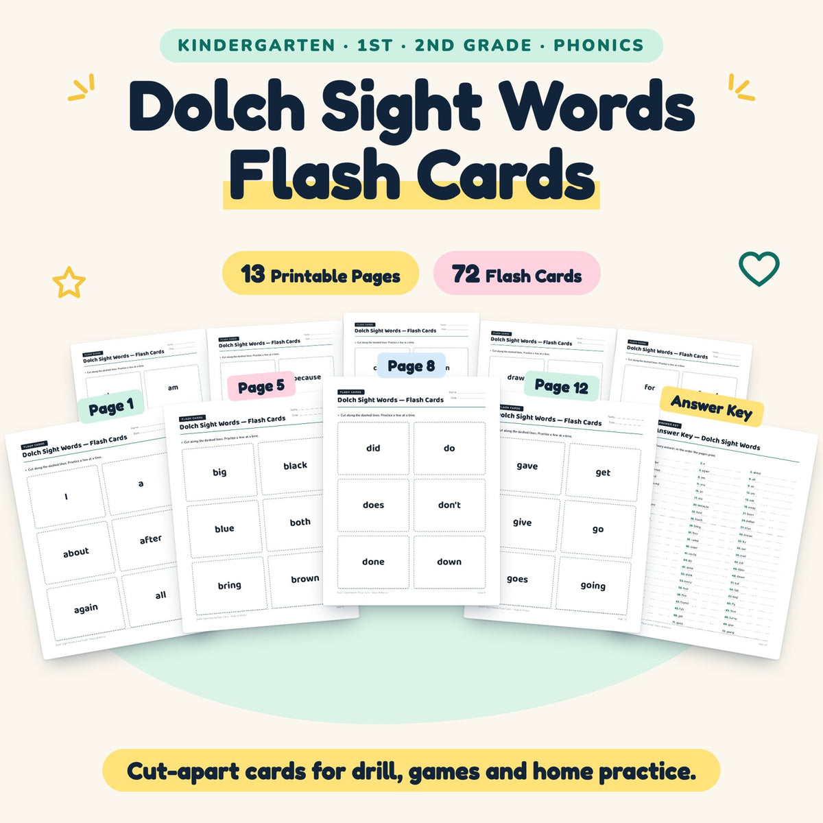 72 Dolch Sight Words Flash Cards — cover