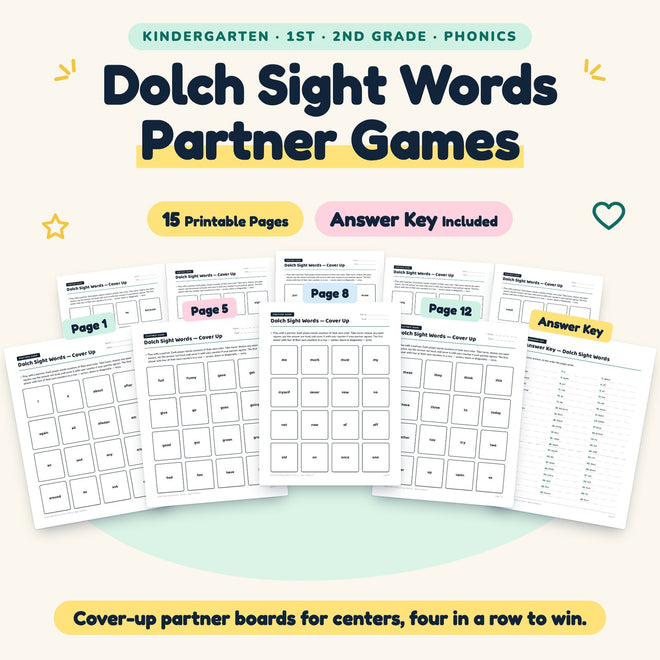 Dolch Sight Words Partner Games | K–2nd Grade (15 Pages) — cover
