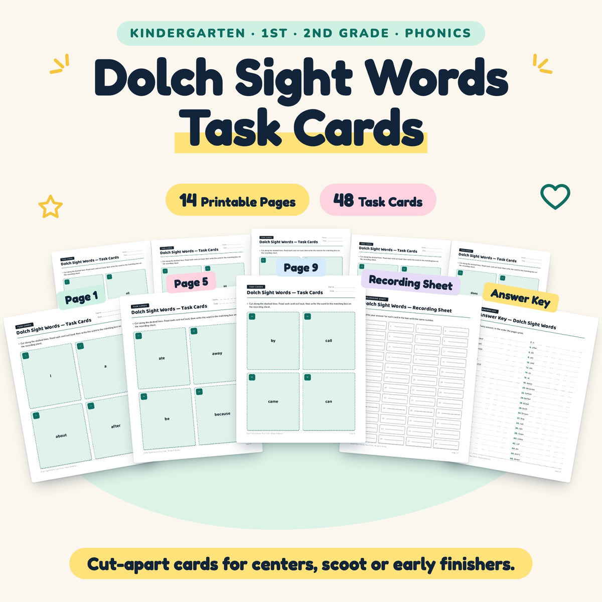 48 Dolch Sight Words Task Cards — cover
