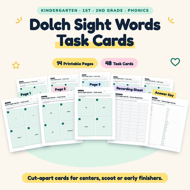 Dolch Sight Words Task Cards | K–2nd Grade (48 Cards) — cover