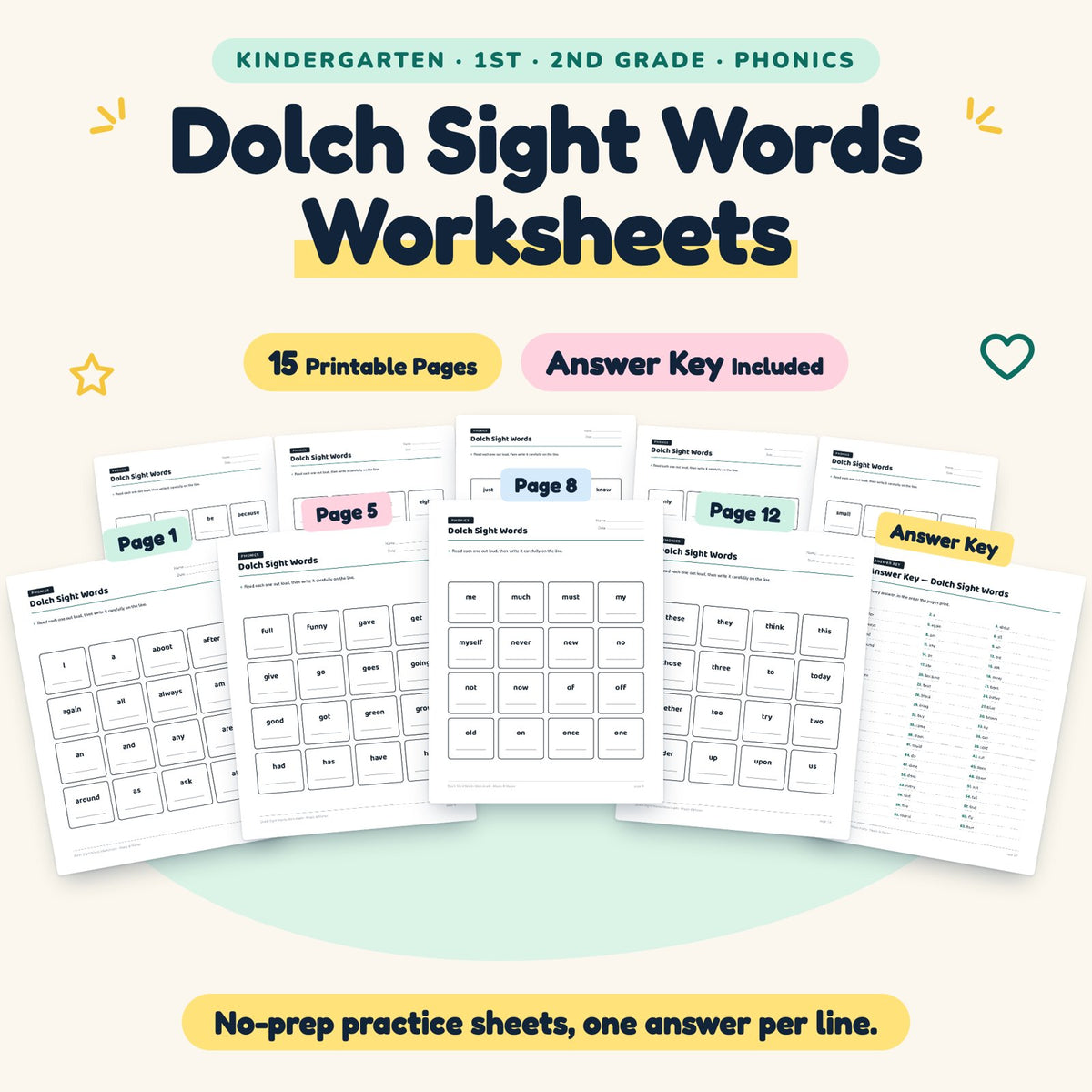 15 Dolch Sight Words Worksheets — cover