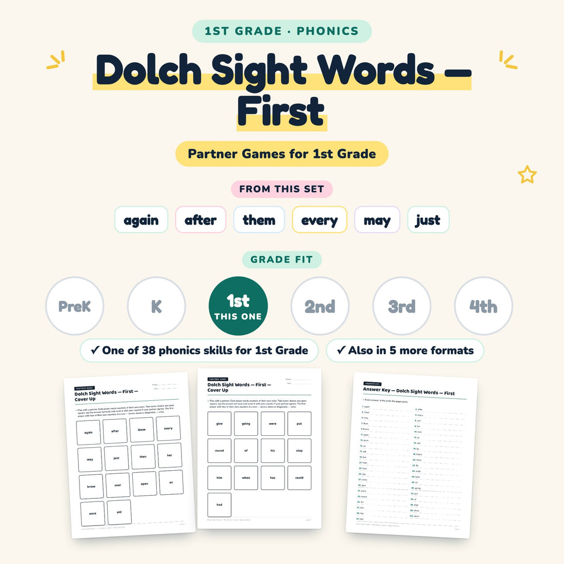 Dolch Sight Words — First: skill and grade fit