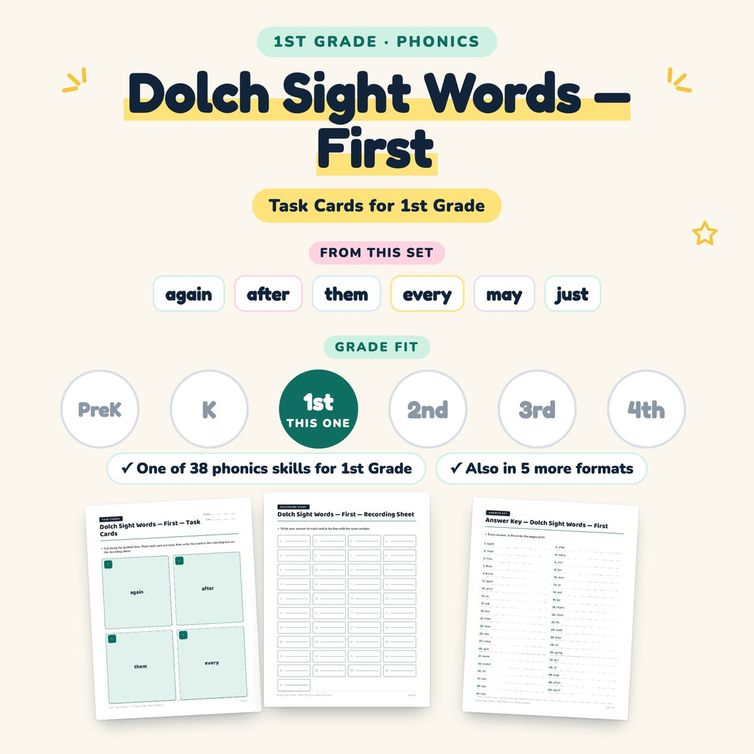 Dolch Sight Words — First: skill and grade fit
