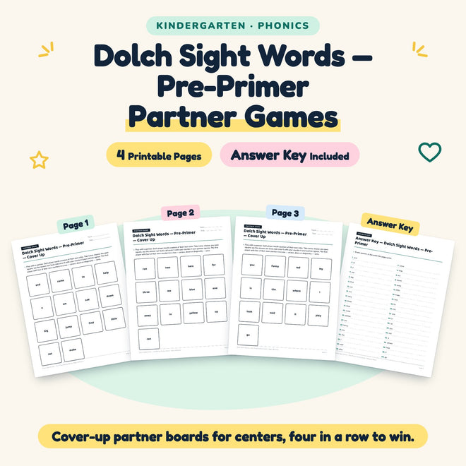 Dolch Pre-Primer Sight Words Partner Games | Kindergarten — cover
