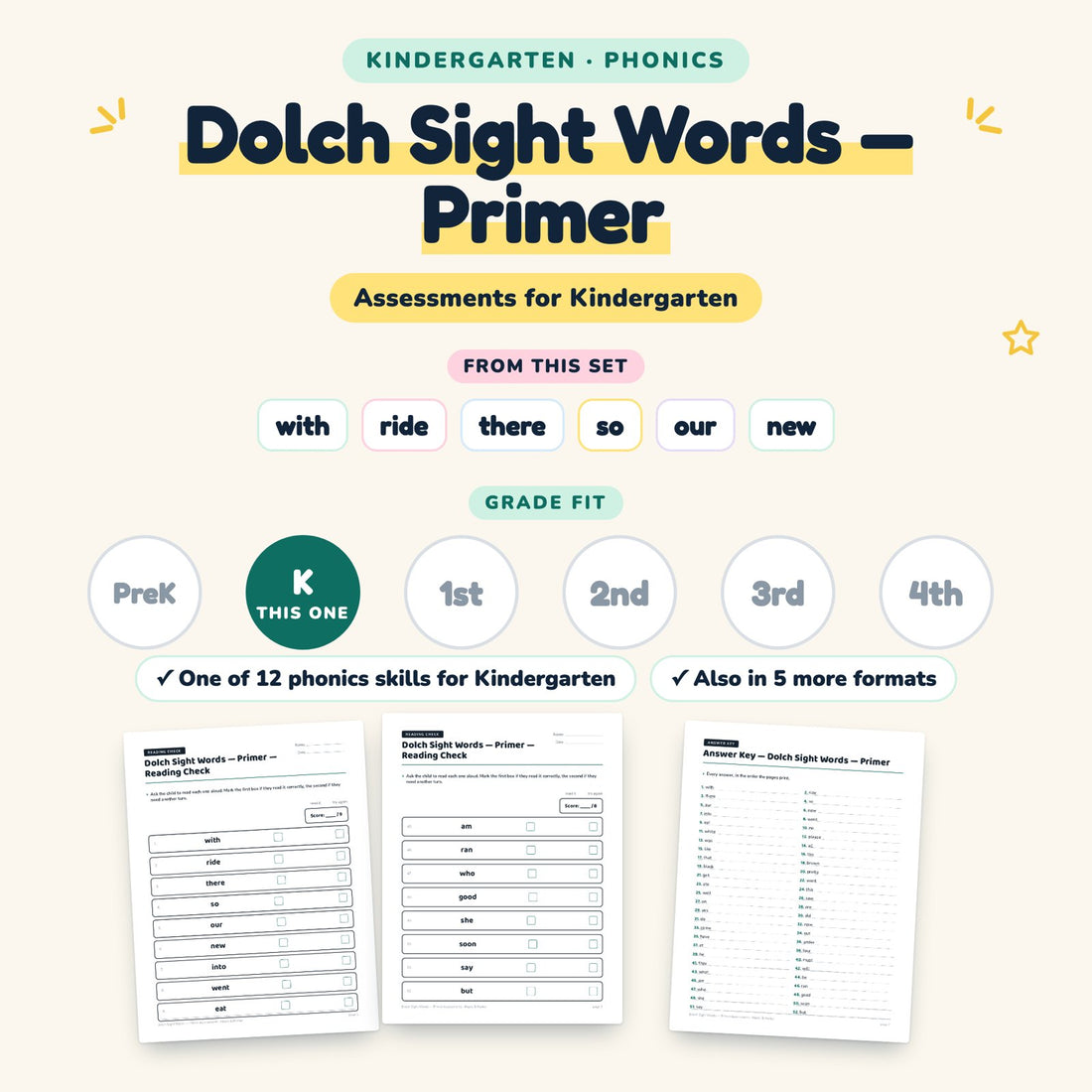 Dolch Sight Words — Primer: skill and grade fit