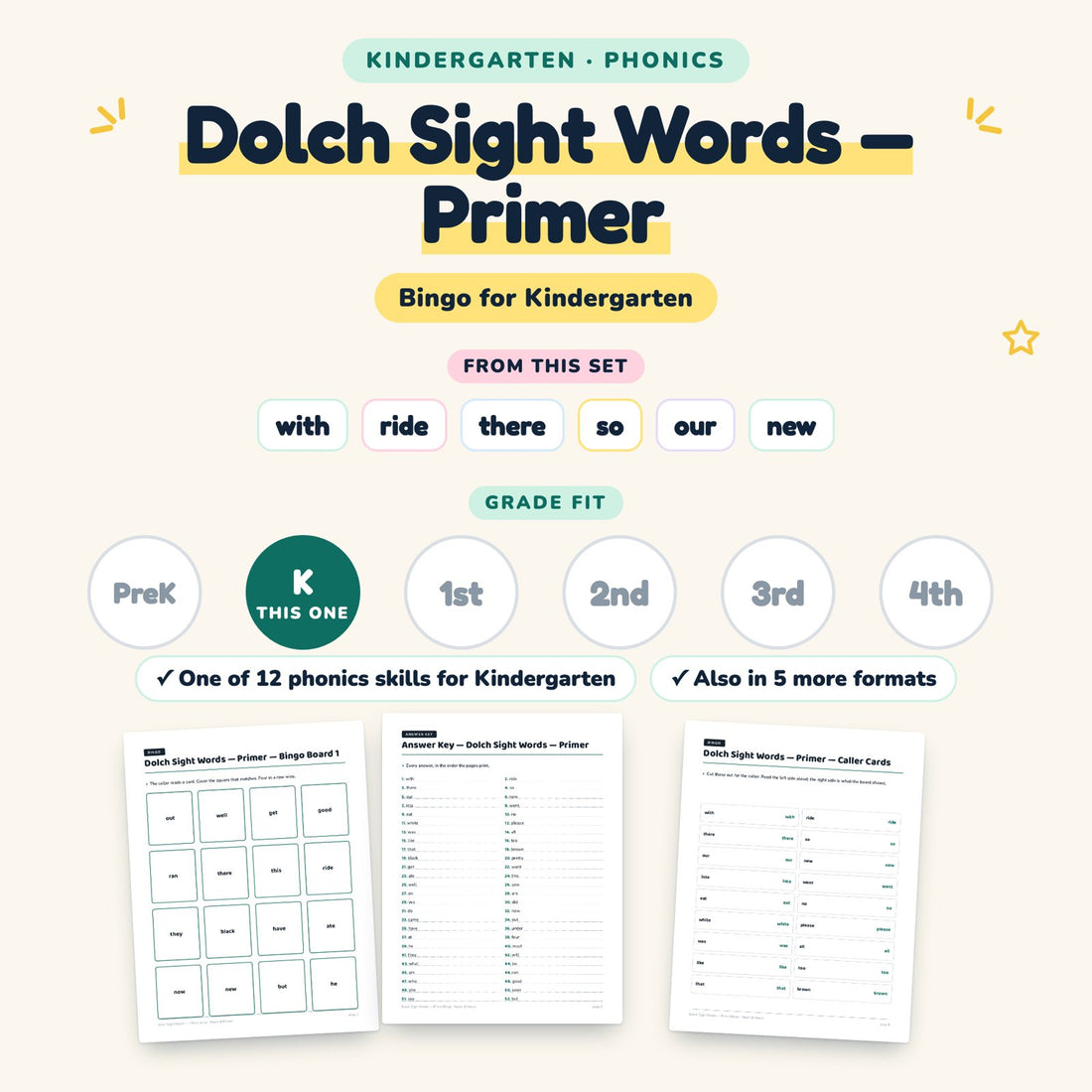 Dolch Sight Words — Primer: skill and grade fit