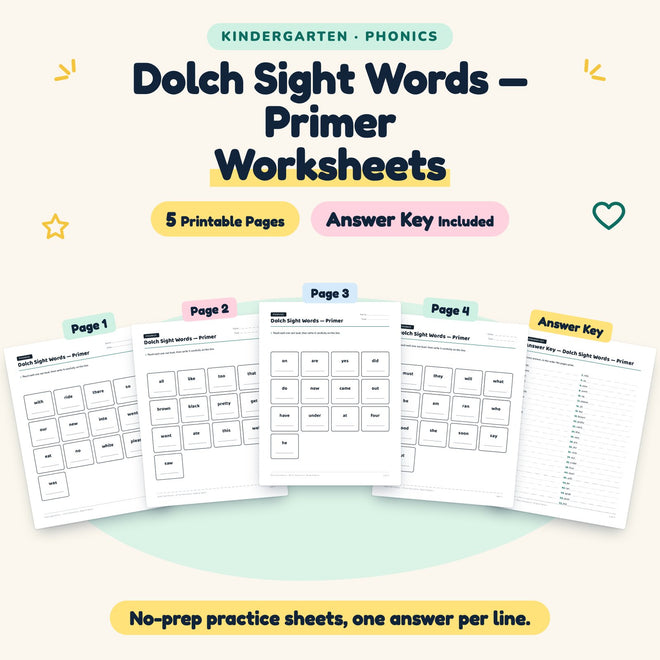 FREE 5 Dolch Sight Words — cover