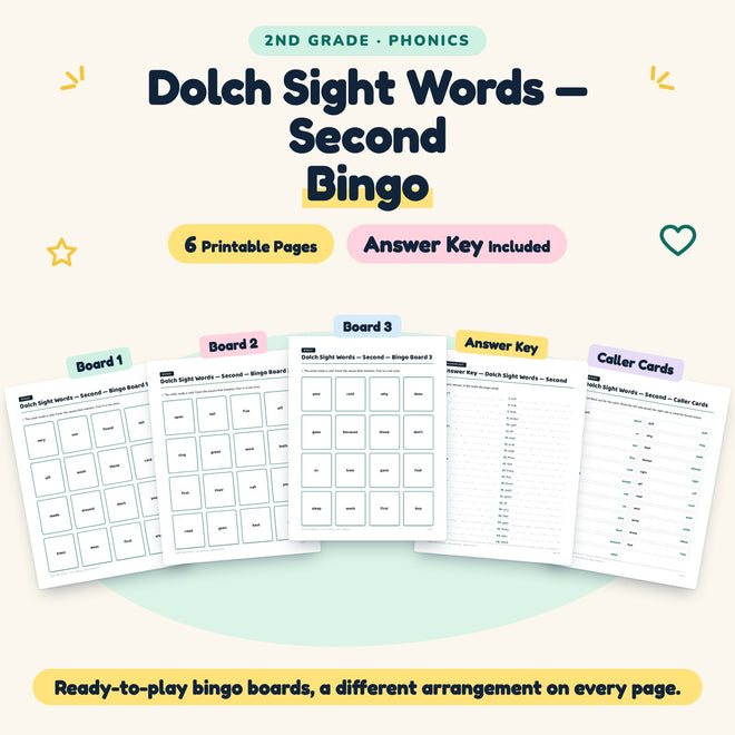 Dolch Second Grade Sight Words Bingo | 2nd Grade (6 Pages) — cover