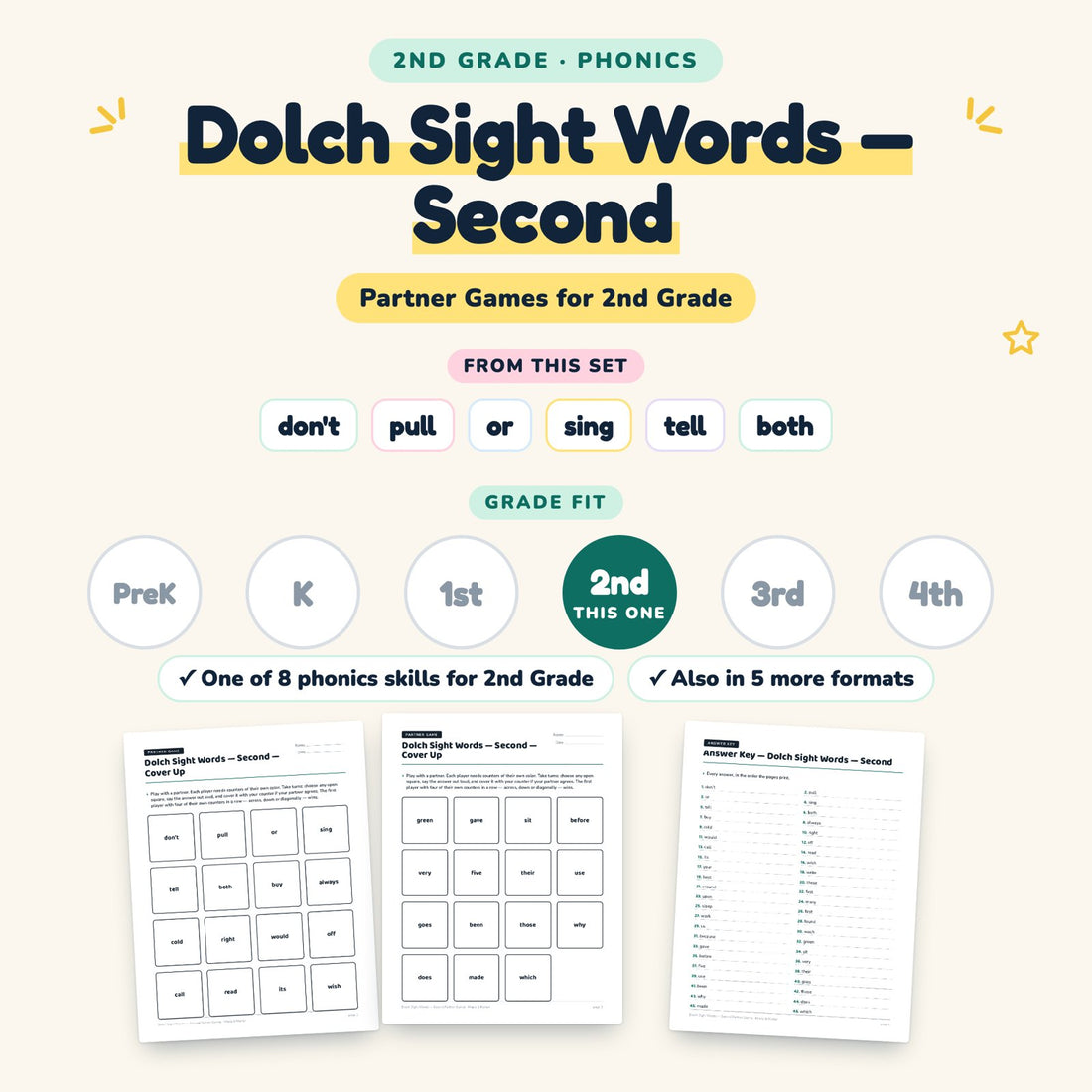 Dolch Sight Words — Second: skill and grade fit