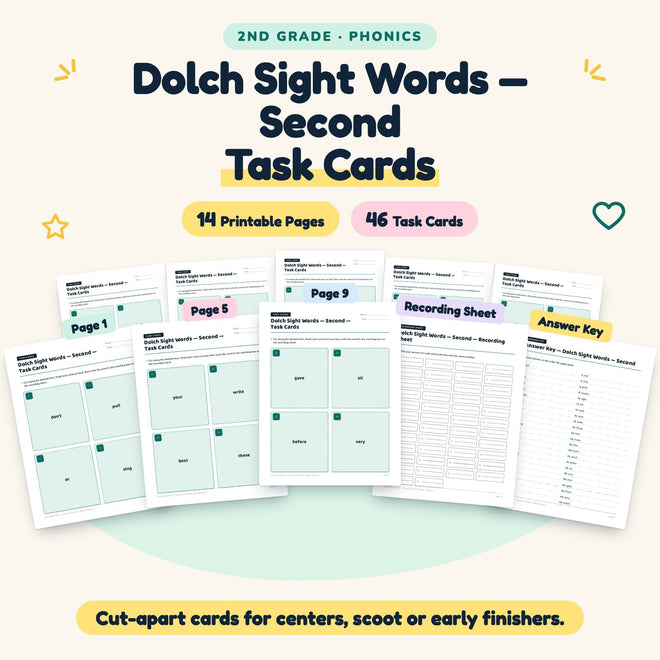 Dolch Second Grade Sight Words Task Cards | 2nd Grade — cover