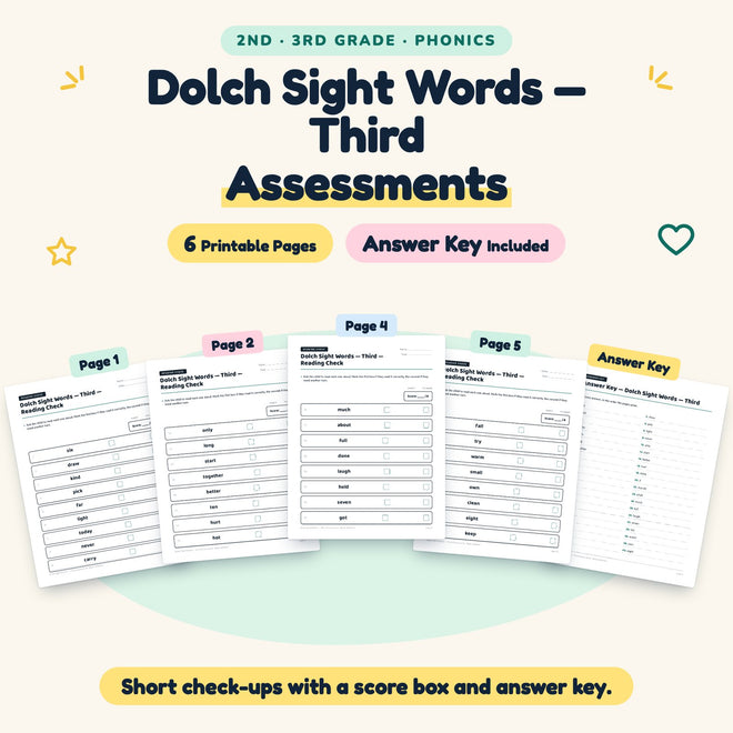 Dolch Third Grade Sight Words Assessments | 2nd–3rd Grade — cover