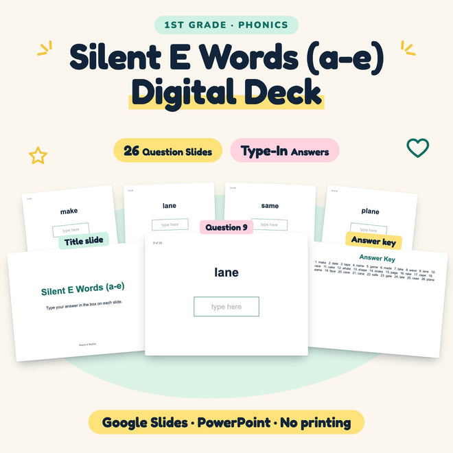 26 Question Silent E Words (a-e) Digital Deck — cover