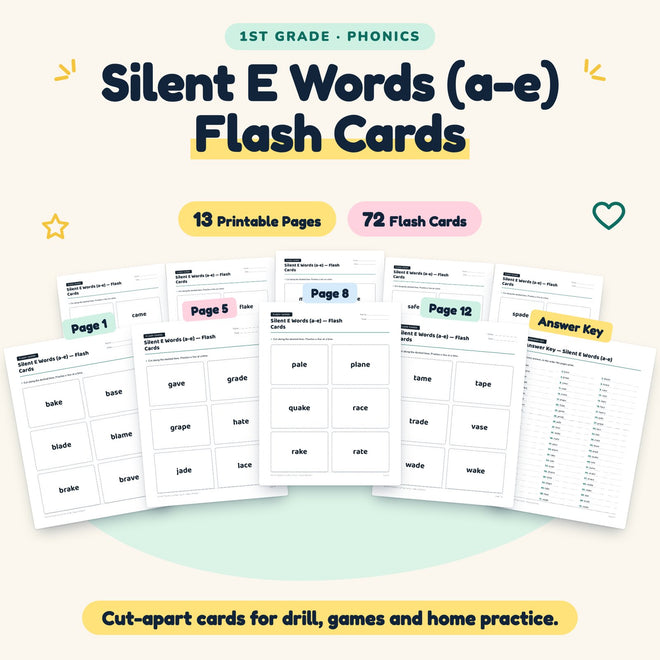 Silent E CVCe Words (a-e) Flash Cards | 1st Grade (26 Cards) — cover
